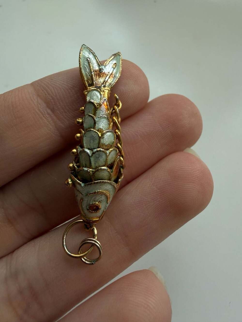 Vintage Articulated Enamel Koi Fish Pendant Charm